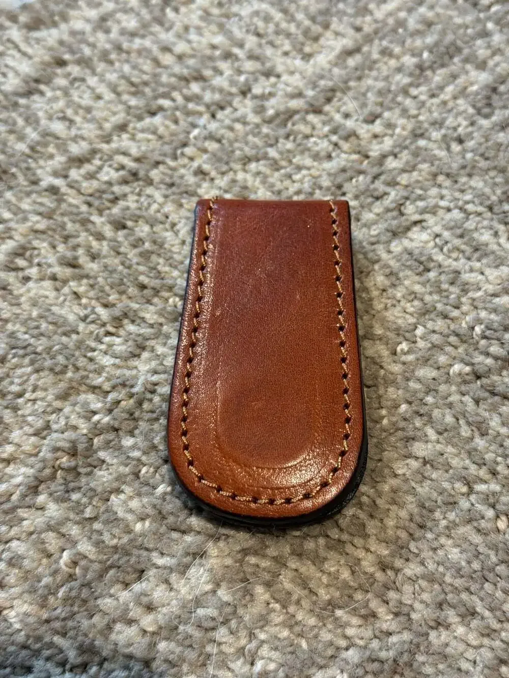 Vera Pelle Made In Italy Brown Leather Magnetic Money Clip w/ Fleur-de-lis Stamp